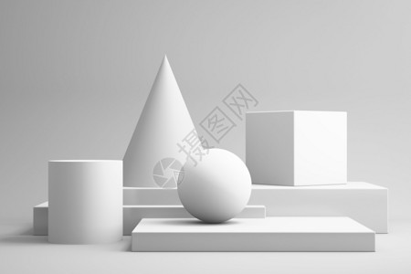 艺术盒子简单的3d白底几何形状的抽象静态生命图片