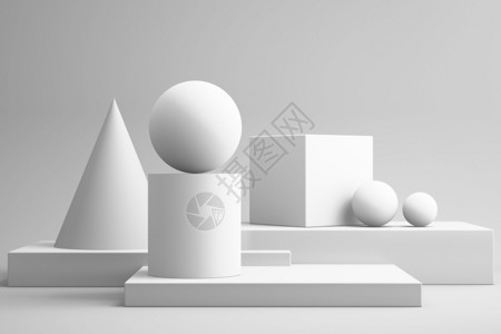 几何学3d白底几何形状的抽象静态生命插图盒子图片