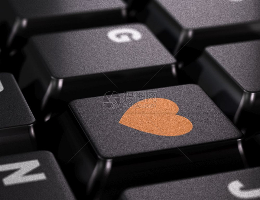 电脑服务搜索键盘上的心图片