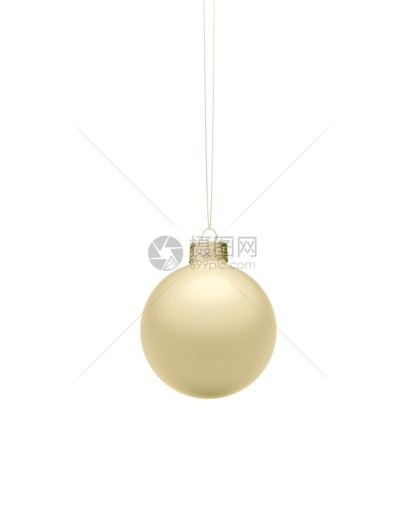 金色的圣诞球挂在弦上孤立于白色背景圣诞节装饰品庆气氛概念水平的马特领域图片