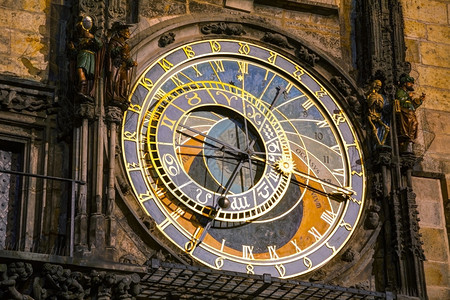 捷克布拉格老城厅的天文钟捷克布拉格天文数字旅行镇图片
