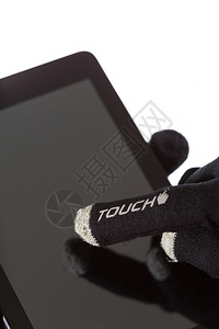 妇女使用专手套触摸器电脑女士便携的图片