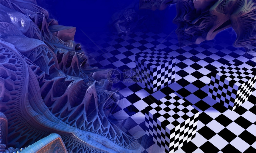 渲染未来派景观3d抽象几何构成数字艺术作品插图图片