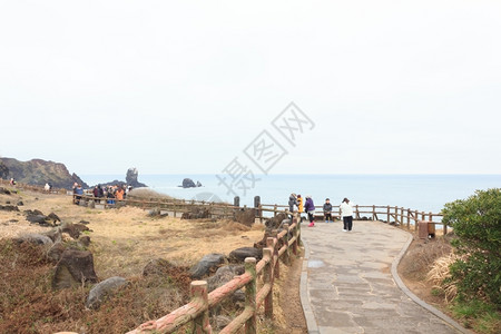 乡村的韩国济州岛上山的小路草风景图片