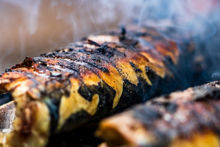 食物炙烤肉烧鲜鱼木炭上的灰鱼图片