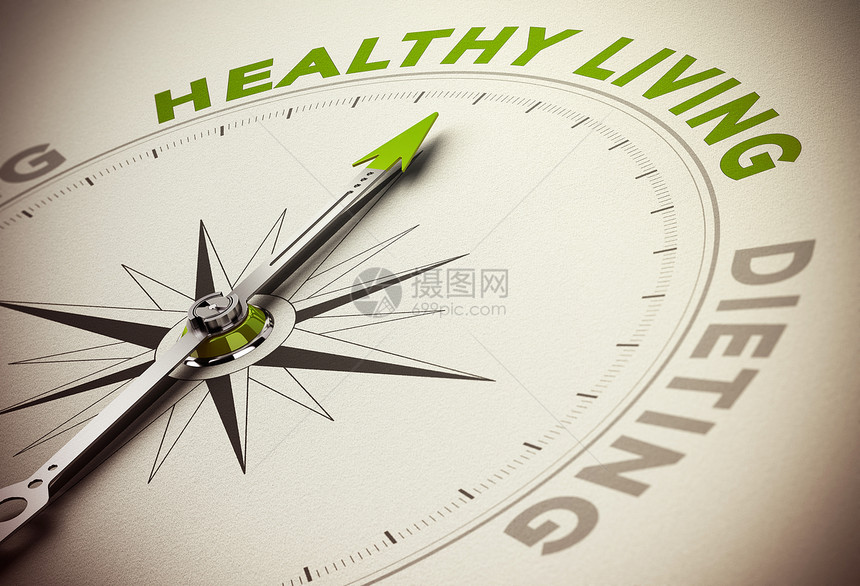 活的指南针向主要绿色词和模糊效果健康生活与节食的概念健康生活方式与饮食概念追求好的图片