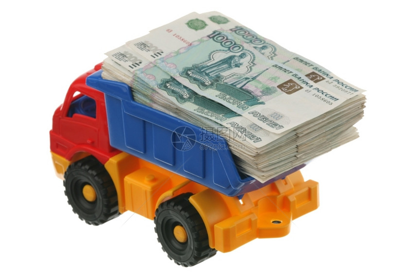 交货按钮维斯尼诺夫车上的俄国钱是白种背景的被孤立在一辆卡车上图片