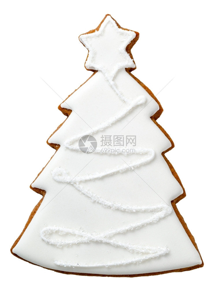 生姜雪花圣诞的饼干孤立在白色背景上树形曲奇圣诞节图片