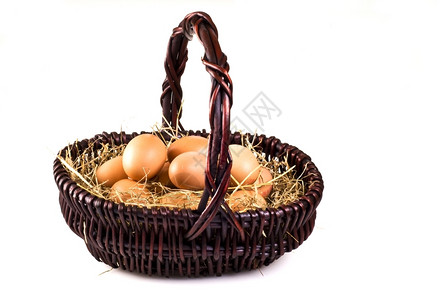 乡村的有机农场带干草篮子新鲜农鸡蛋背景图片