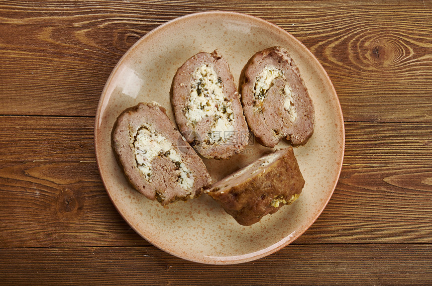 新鲜的俗气Kotfarslimpa瑞典肉饼加奶酪和草药猪肉图片
