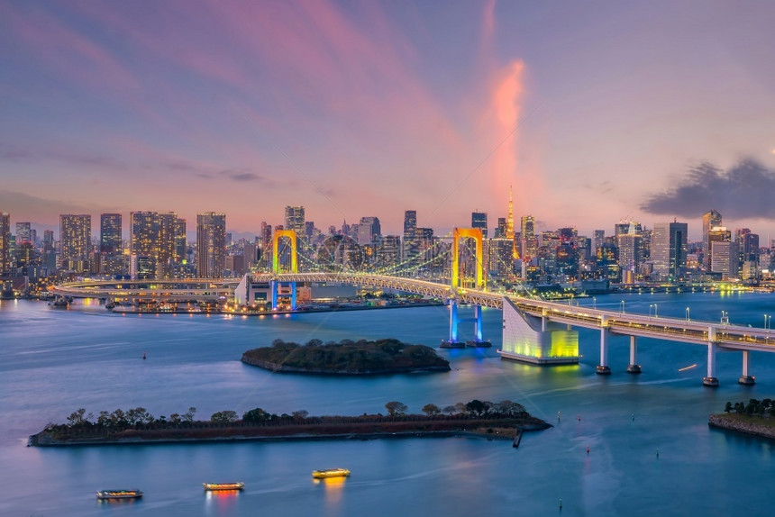 东京彩虹大桥日落风景图片