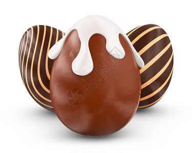三只巧克力鸡蛋白色的3D翻接闪亮小吃美食背景图片