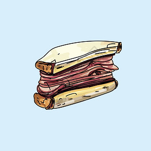 喷口型三明治插图关于糊面背景的矢口型三明治插图早餐粉彩红色的背景图片