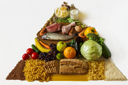 分类白色背景孤立的食品金字塔蛋白质粮食图片