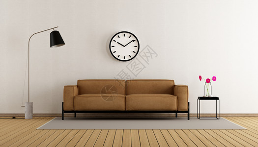 极简主义者硬木带有皮草沙发和地板灯的小型客厅3D翻接花图片