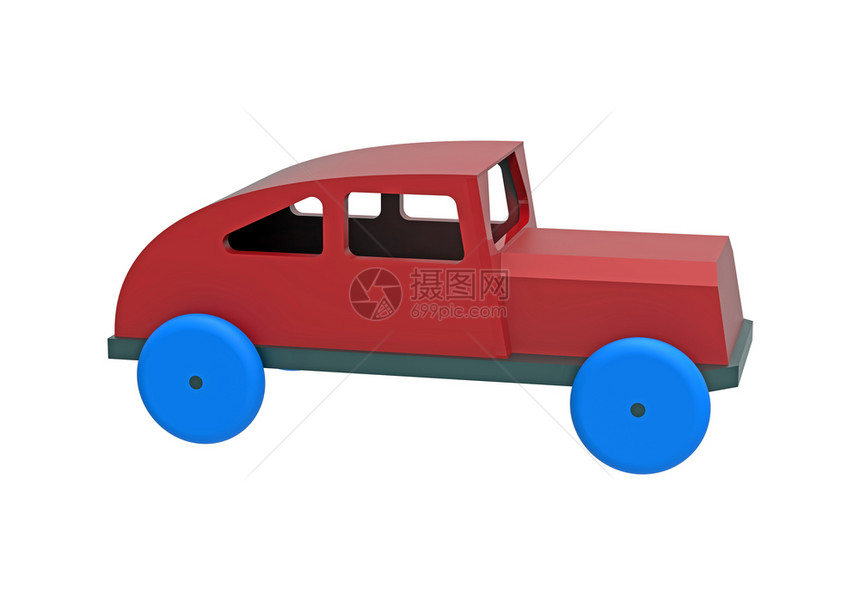 运输旅行白色背景的汽车多彩木制玩具3D铸造蓝色的图片