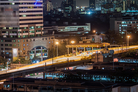 旅行曼谷泰国客运快车站夜间收费时高速公路建造图片