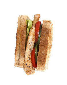 配有白底培根和蔬菜的三明治快速地摄影牛肉图片