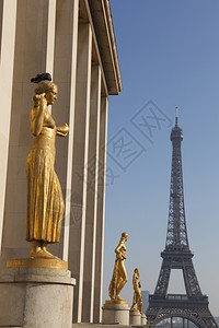 Chaillot宫殿和Eiffel塔法国巴黎兰西岛埃菲尔城市的图片