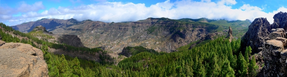 大加那利山脉的全景拍摄RoqueNublo山峰的风景观天空顶峰图片