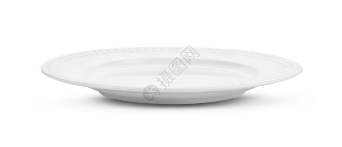 在白色背景上分离的白陶瓷板空午餐一顿饭图片