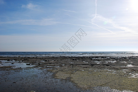 风景观海浪波罗的沿岸西德群岛奥兰的平板岩石海岸Oland图片
