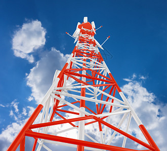 现代电信塔对着天空3d渲染模拟通讯广播图片