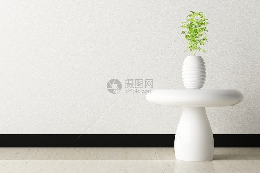 概念的白色建筑学桌和花瓶图片