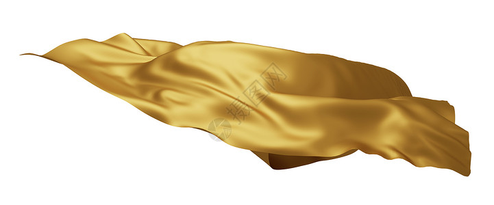 颜色柔软的金奢华织物在风中飞行孤立于白色背景3D曲线背景图片