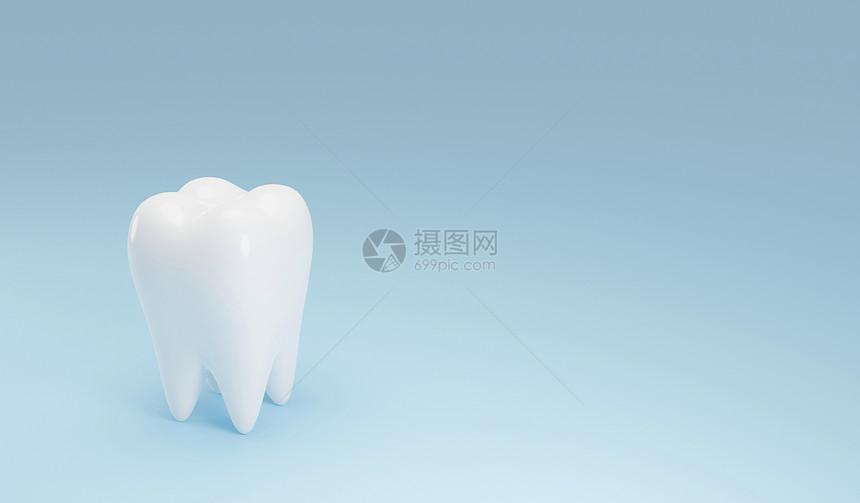 蓝色背景的白牙和复制空间3d最小的极简主义医疗图片