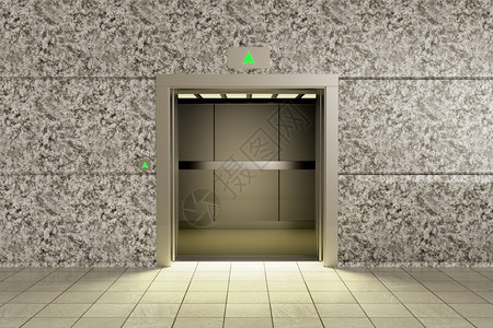 照片方向使成为空电梯上升的3D渲染设计图片