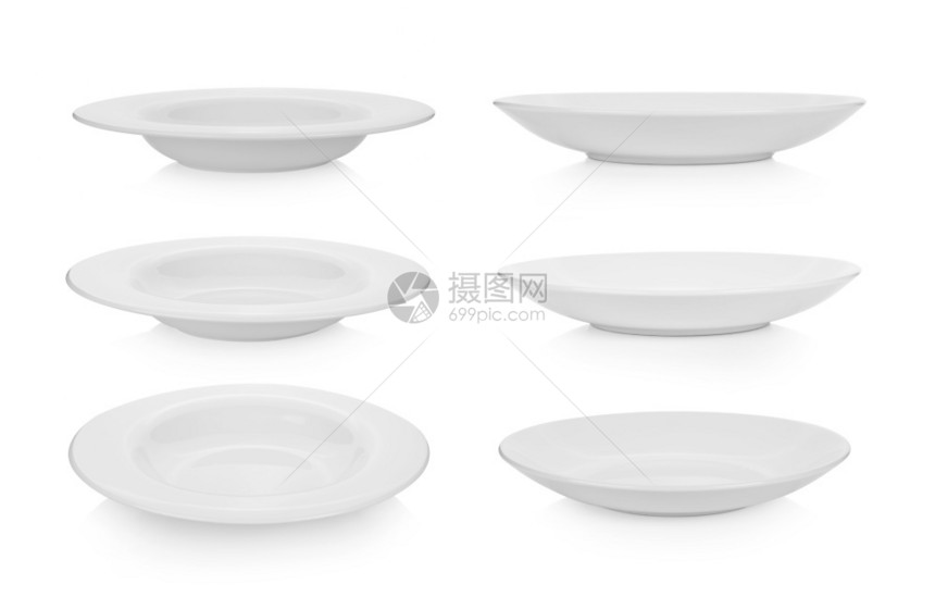 圆形的晚餐白色背景上的一组板块国内图片
