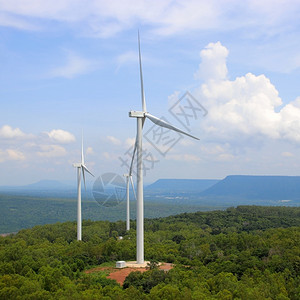 绿色系统具有美丽天空背景的可再生能源风力车轮机创新图片