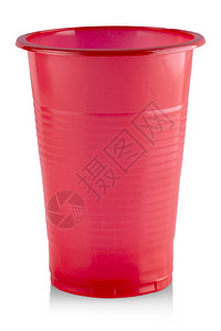 白底孤立的红色塑料杯白色的喝子图片