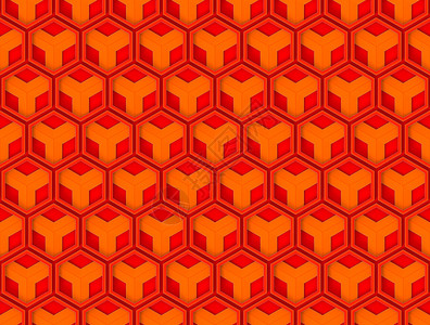 质地红色的3d形成无缝现代和橙色六边形墙壁背景装饰风格图片
