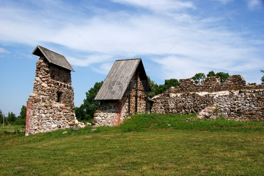 13世纪城堡的KarksiNuia鲁因斯结石树过去的图片