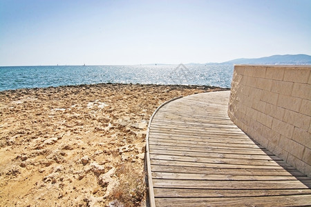 西班牙巴利阿里群岛Mallorca的海路和面图案马洛卡户外弯曲图片