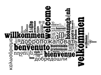 欢迎带字素材外国的表示欢迎以不同语言播送的欢迎词云字概念Word欢迎用不同语言播送的欢迎词标签云插画