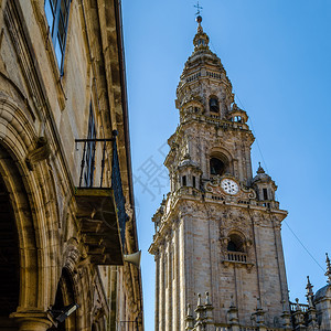宗教建筑圣地亚哥德康波斯特拉大教堂西班牙朝圣场所旅游的古老镇图片