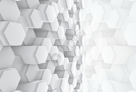 3d白六边形墙壁背景的视图3d陶瓷制品几何的渲染图片