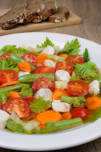 西兰花食物晚餐鸡肉蔬菜汤青豆花椰菜背景图片