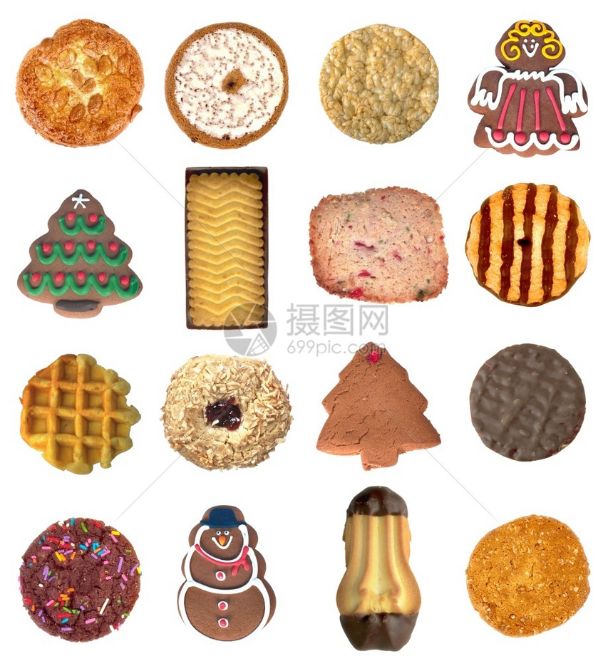曲奇饼天使糖白色背景上不同形状和口味的一套饼干组Name图片