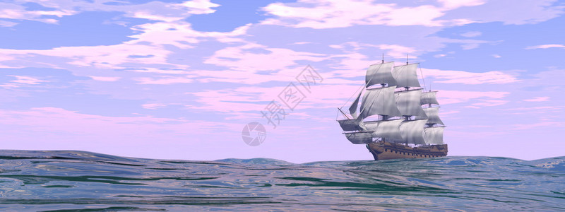 旧商船在海上白天3D变成旧商船3D使成为数字的优质图片