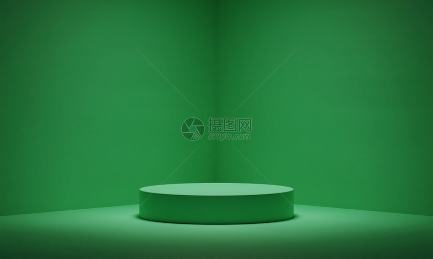 展示抽象最小的背景3D创建上的空绿色讲台图片