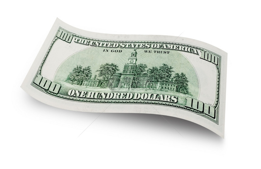 现金实际的在白色背景上被孤立的10美元钞票背面部图片