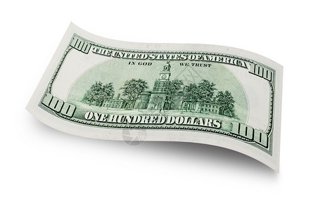 现金实际的在白色背景上被孤立的10美元钞票背面部图片