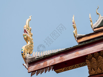 结构体佛以泰国传统风格雕刻的木龙在泰神庙的叶子上图片