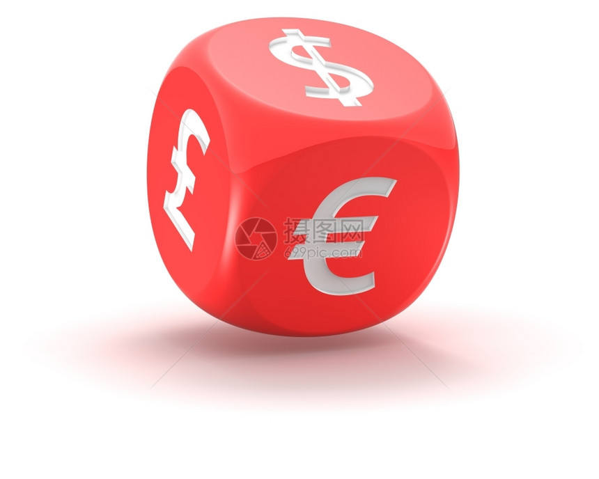 欧元象征白色背景的金融骰子红色图片