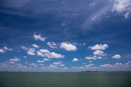 水美丽的蓝色天空有云彩和蓝海风景优美清除图片