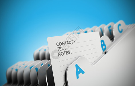 根据按字母顺序排列的文件夹选项卡重点是联系说明蓝色背景用于显示客户文件数据管理或地址列表的概念商业图像客户文件概念用户文件概念信图片